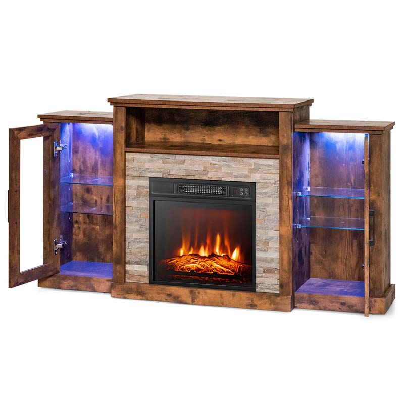 Fireplace TV Stand with 16 Color LED Lights for TVs up to 65", TV Console Entertainment Center with 18" Electric Fireplace Insert