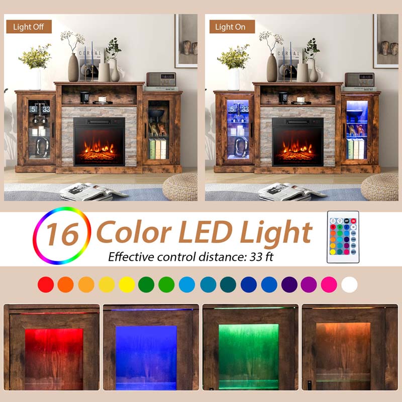 Fireplace TV Stand with 16 Color LED Lights for TVs up to 65", TV Console Entertainment Center with 18" Electric Fireplace Insert