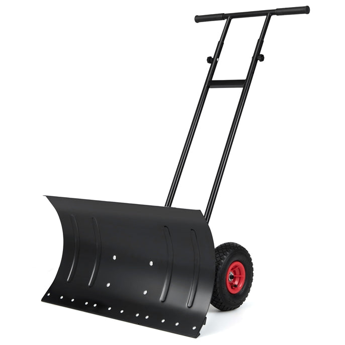 29" Wide Ergonomic Snow Shovel for Driveway with Wheels, Black