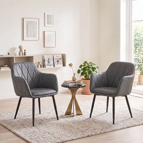 Dining Chairs Set of 2, Upholstered PU Leather Kitchen Chairs with Curved Back & Wide Seat, Mid-Century Accent Side Armchairs for Dining Room, Living Room & Bedroom