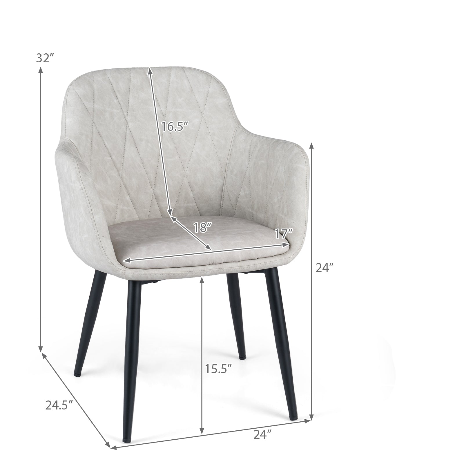 Dining Chairs Set of 2, Upholstered PU Leather Kitchen Chairs with Curved Back & Wide Seat, Mid-Century Accent Side Armchairs for Dining Room, Living Room & Bedroom