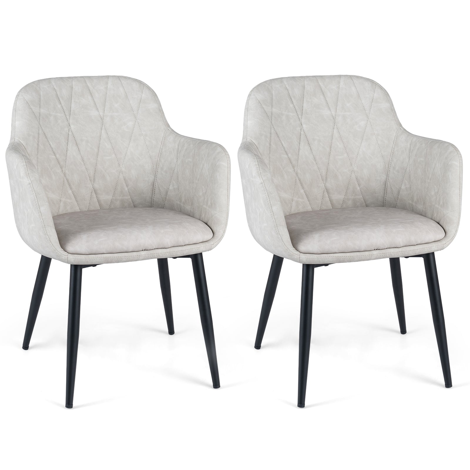 Dining Chairs Set of 2, Upholstered PU Leather Kitchen Chairs with Curved Back & Wide Seat, Mid-Century Accent Side Armchairs for Dining Room, Living Room & Bedroom