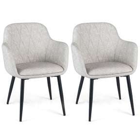 Dining Chairs Set of 2, Upholstered PU Leather Kitchen Chairs with Curved Back & Wide Seat, Mid-Century Accent Side Armchairs for Dining Room, Living Room & Bedroom
