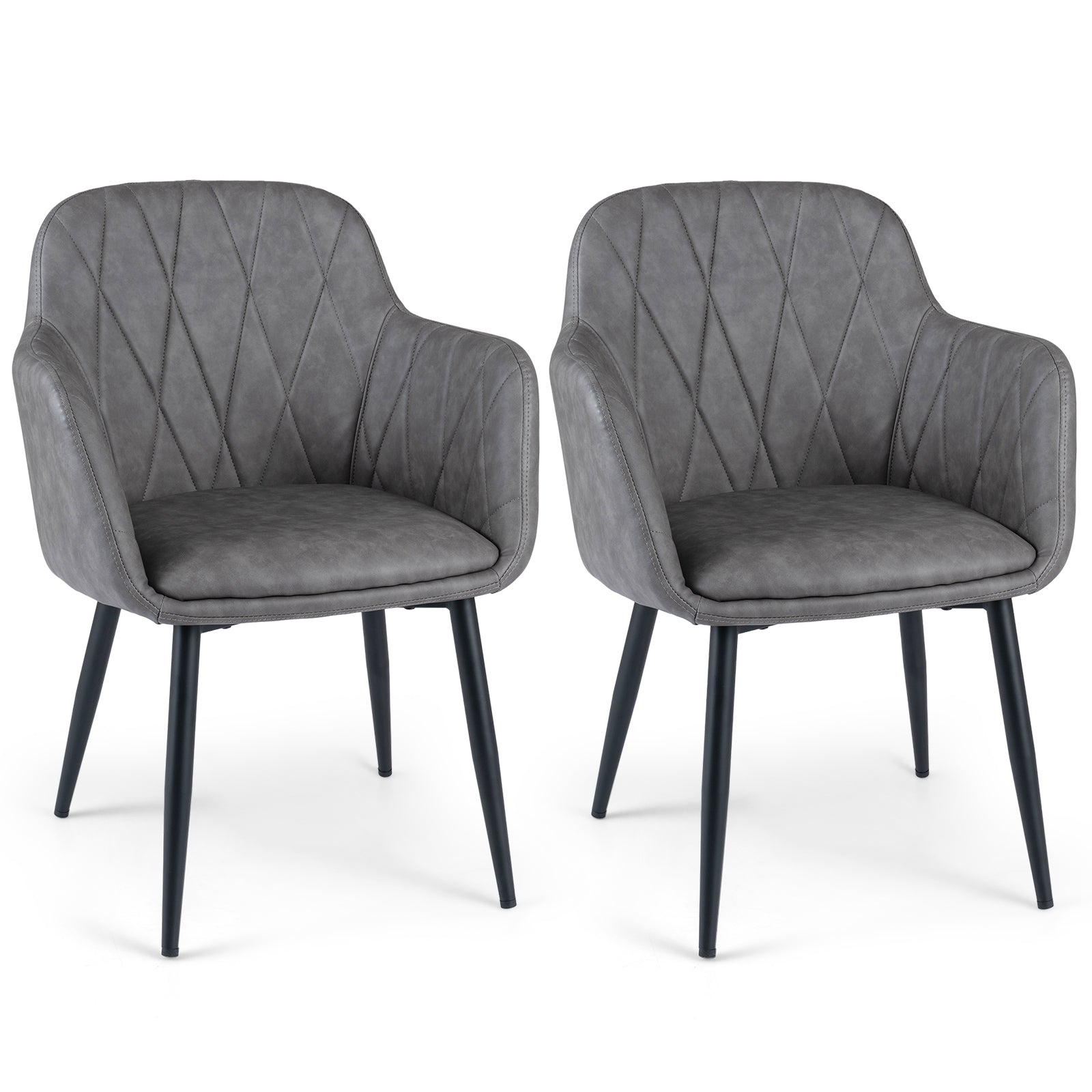 Dining Chairs Set of 2, Upholstered PU Leather Kitchen Chairs with Curved Back & Wide Seat, Mid-Century Accent Side Armchairs for Dining Room, Living Room & Bedroom