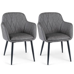 Dining Chairs Set of 2, Upholstered PU Leather Kitchen Chairs with Curved Back & Wide Seat, Mid-Century Accent Side Armchairs for Dining Room, Living Room & Bedroom