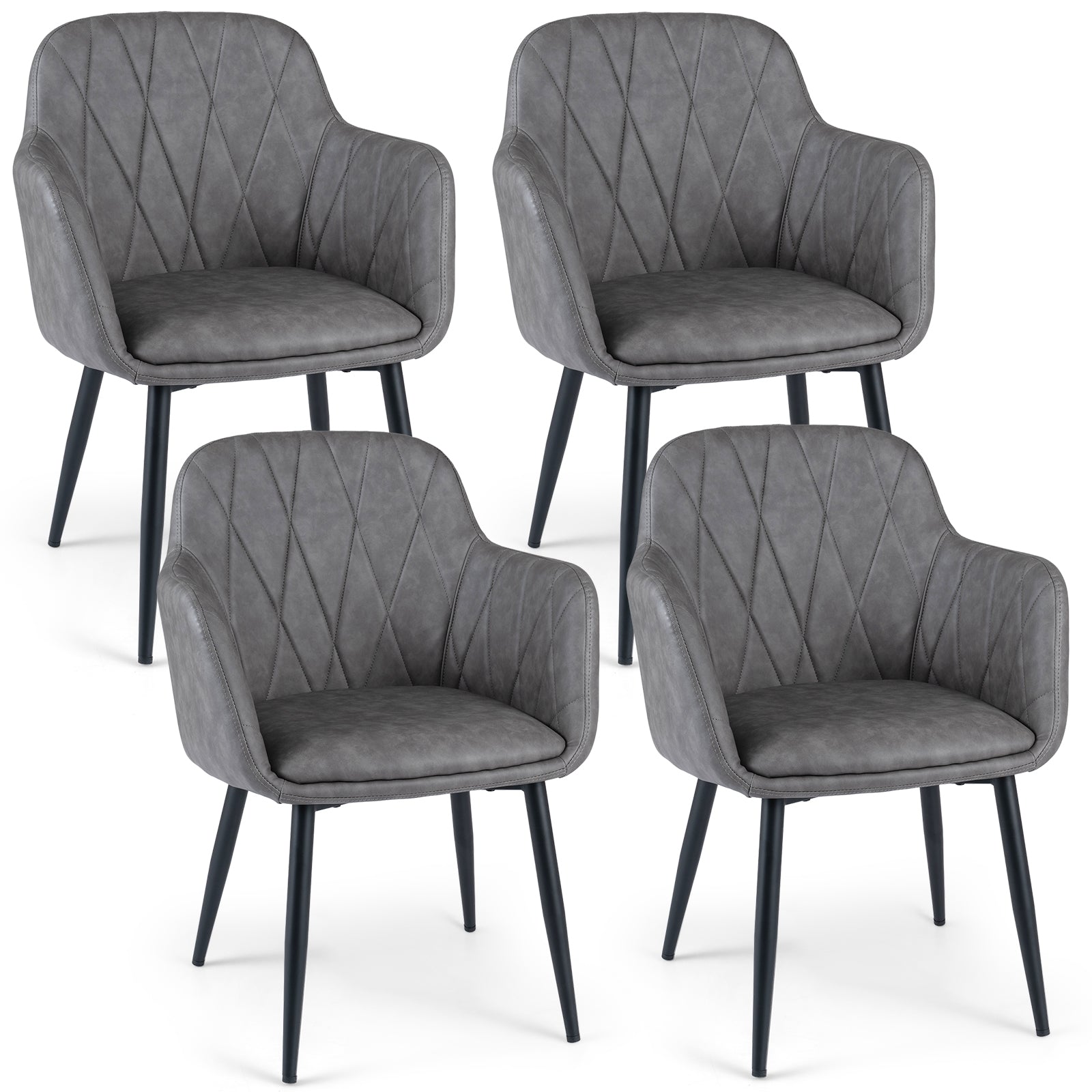 Dining Chairs Set of 2, Upholstered PU Leather Kitchen Chairs with Curved Back & Wide Seat, Mid-Century Accent Side Armchairs for Dining Room, Living Room & Bedroom