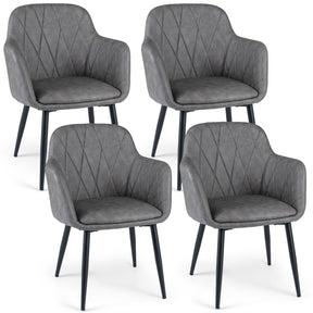 Dining Chairs Set of 2, Upholstered PU Leather Kitchen Chairs with Curved Back & Wide Seat, Mid-Century Accent Side Armchairs for Dining Room, Living Room & Bedroom