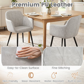 Dining Chairs Set of 2, Upholstered PU Leather Kitchen Chairs with Curved Back & Wide Seat, Mid-Century Accent Side Armchairs for Dining Room, Living Room & Bedroom