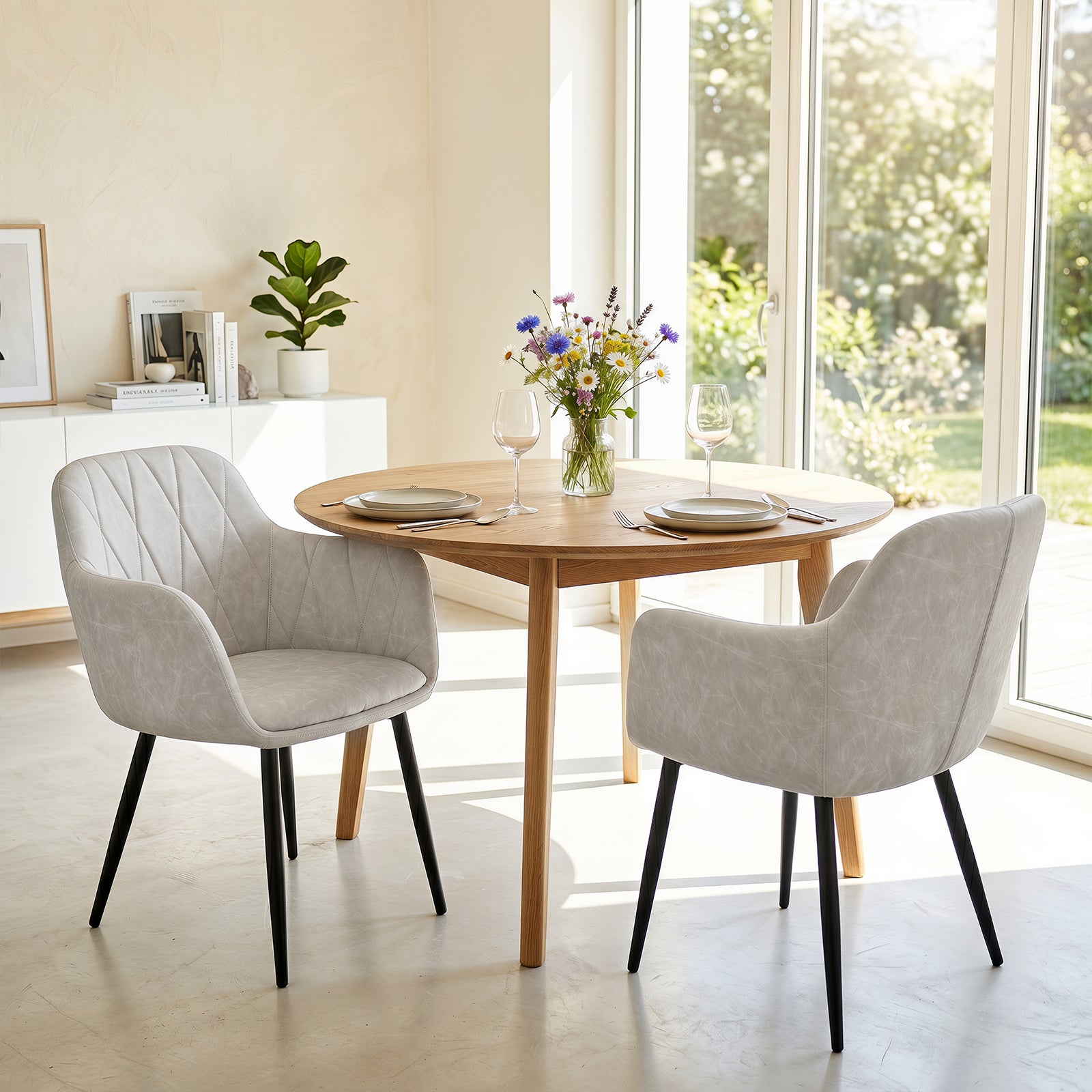 Dining Chairs Set of 2, Upholstered PU Leather Kitchen Chairs with Curved Back & Wide Seat, Mid-Century Accent Side Armchairs for Dining Room, Living Room & Bedroom