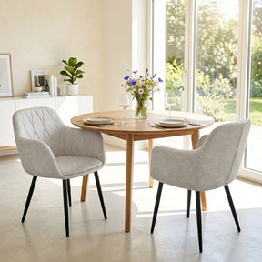 Dining Chairs Set of 2, Upholstered PU Leather Kitchen Chairs with Curved Back & Wide Seat, Mid-Century Accent Side Armchairs for Dining Room, Living Room & Bedroom