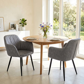 Dining Chairs Set of 2, Upholstered PU Leather Kitchen Chairs with Curved Back & Wide Seat, Mid-Century Accent Side Armchairs for Dining Room, Living Room & Bedroom