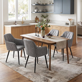 Dining Chairs Set of 2, Upholstered PU Leather Kitchen Chairs with Curved Back & Wide Seat, Mid-Century Accent Side Armchairs for Dining Room, Living Room & Bedroom