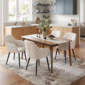 Dining Chairs Set of 2, Upholstered PU Leather Kitchen Chairs with Curved Back & Wide Seat, Mid-Century Accent Side Armchairs for Dining Room, Living Room & Bedroom
