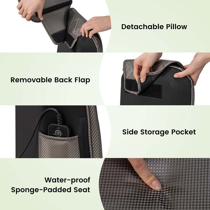 Rolling Shiatsu Full Back Massager Chair Pad Massage Seat Cushion with Heat & Vibration, Removable Neck Pillow & Back Flap