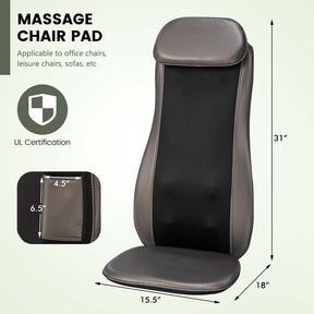 Rolling Shiatsu Full Back Massager Chair Pad Massage Seat Cushion with Heat & Vibration, Removable Neck Pillow & Back Flap