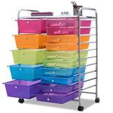 15-Drawer Storage Drawer Cart Tools Scrapbook Paper Organizer Cart Office School Utility Cart Rolling Storage Cart with Wheels