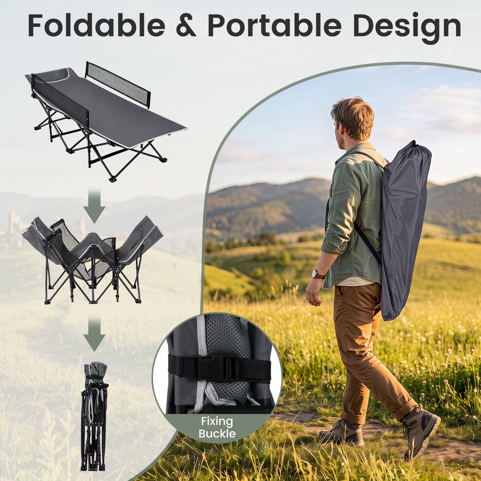 Foldable Camping Cot For Kids, Portable Sleeping Cot , Outdoor Heavy-Duty Metal Frame for Backpacking, Hiking, Beach