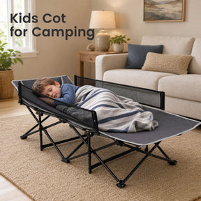 Foldable Camping Cot For Kids, Portable Sleeping Cot , Outdoor Heavy-Duty Metal Frame for Backpacking, Hiking, Beach
