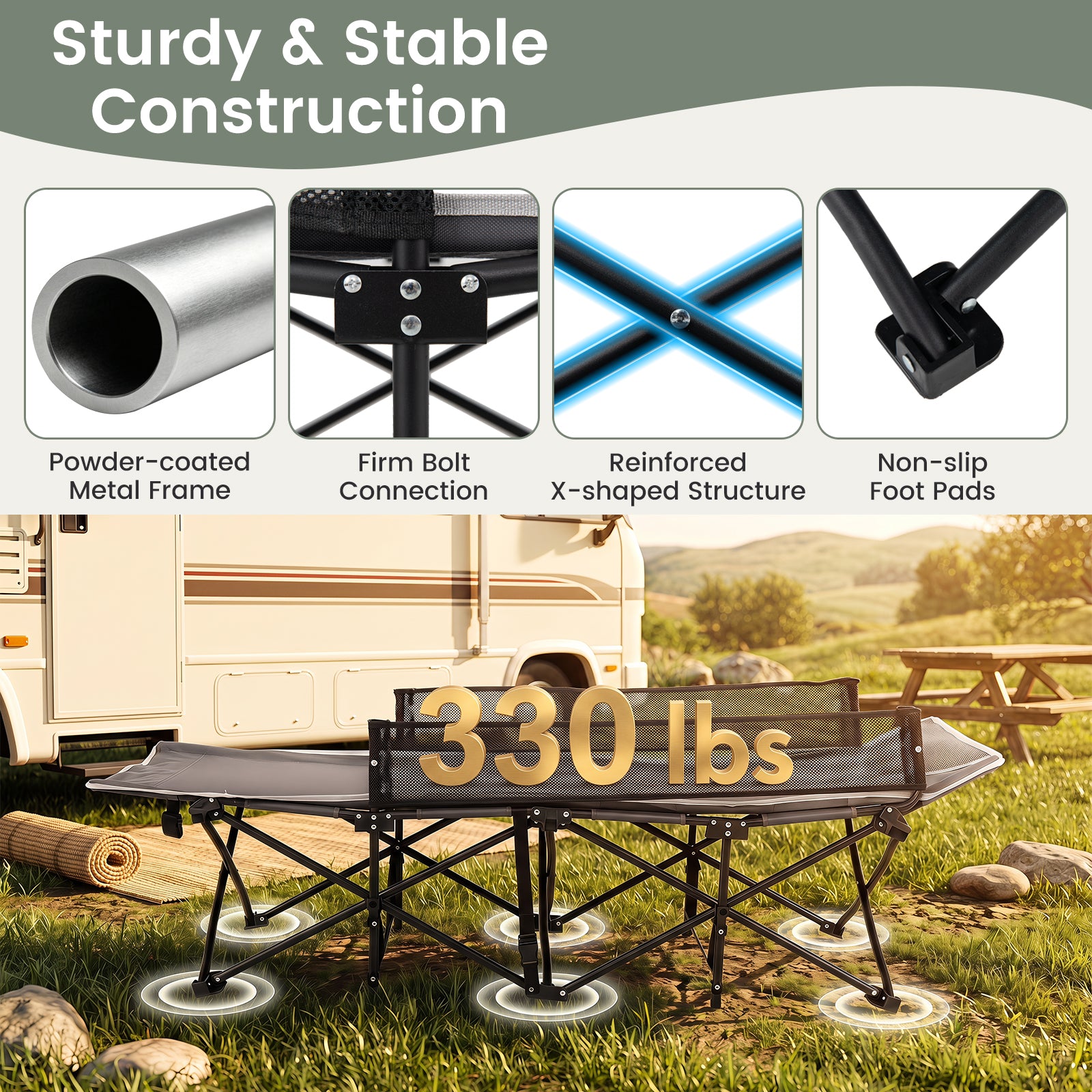 Foldable Camping Cot For Kids, Portable Sleeping Cot , Outdoor Heavy-Duty Metal Frame for Backpacking, Hiking, Beach