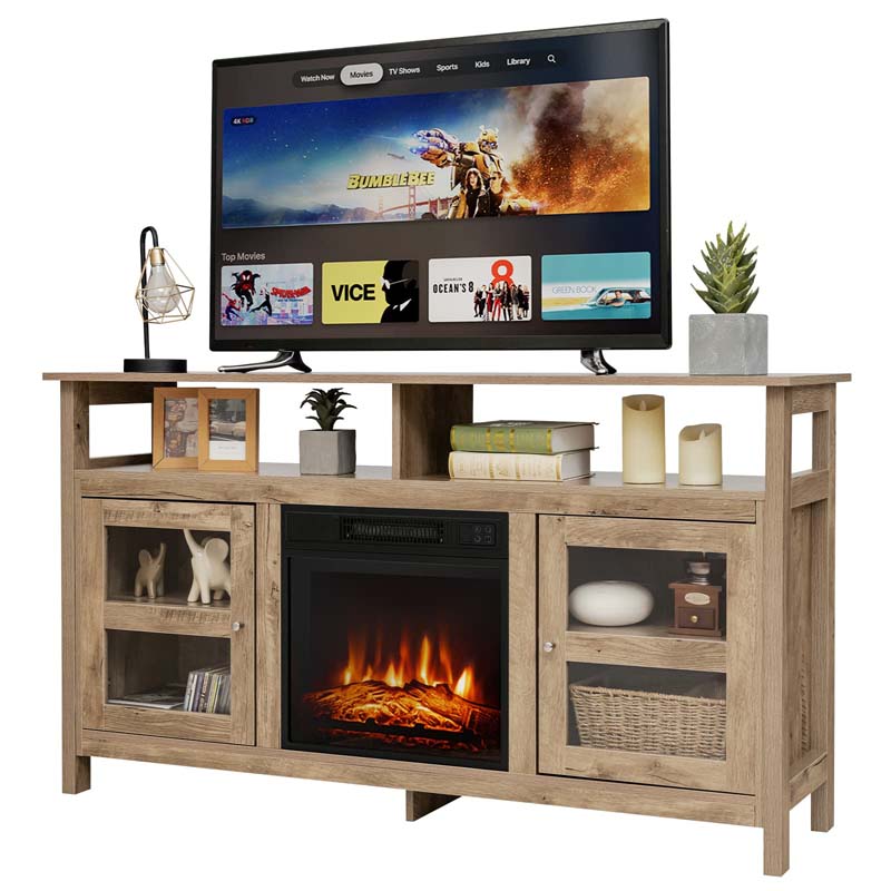 58" Fireplace TV Stand for TVs up to 65" with 18" 1400W 5000 BTU Electric Fireplace Heater Insert Built-in Thermostat, 6H Timer