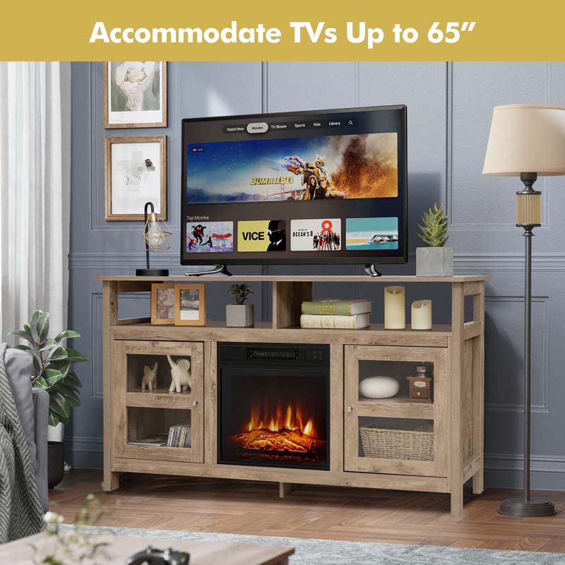 58" Fireplace TV Stand for TVs up to 65" with 18" 1400W 5000 BTU Electric Fireplace Heater Insert Built-in Thermostat, 6H Timer