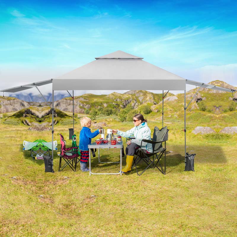 10 x 17.6 FT Outdoor Instant Pop-up Canopy Tent for Market Picnic with Dual Half Awnings & Wheeled Bag