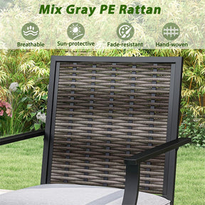 Outdoor PE Wicker Swivel Bar Stools Set of 2, Metal Frame Counter Height Patio Chairs with Back & Cushions for Patio, Garden, Deck