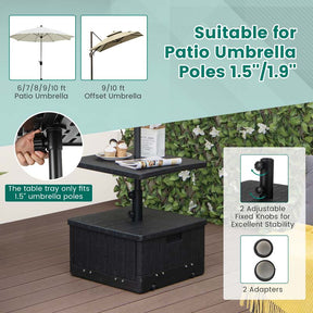 3-in-1 175 LBS Outdoor Refillable Umbrella Base with Table Tray & Wheels, Wood-Like Outdoor Side Table with Umbrella Stand