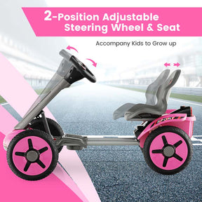 4-Wheel Folding Pedal Go Kart for Kids with 2-Position Adjustable Steering Wheel & Seat, 12V Battery Powered Ride On Pedal Car Toy