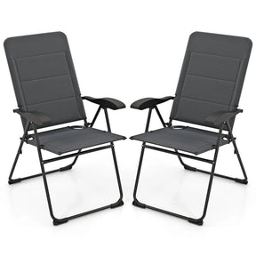 2-Pack Folding Patio Chairs, 7-Position Adjustable Lawn Chair Recliner Camping Chair, Compact Outdoor Sling Chair, Fully Assembly