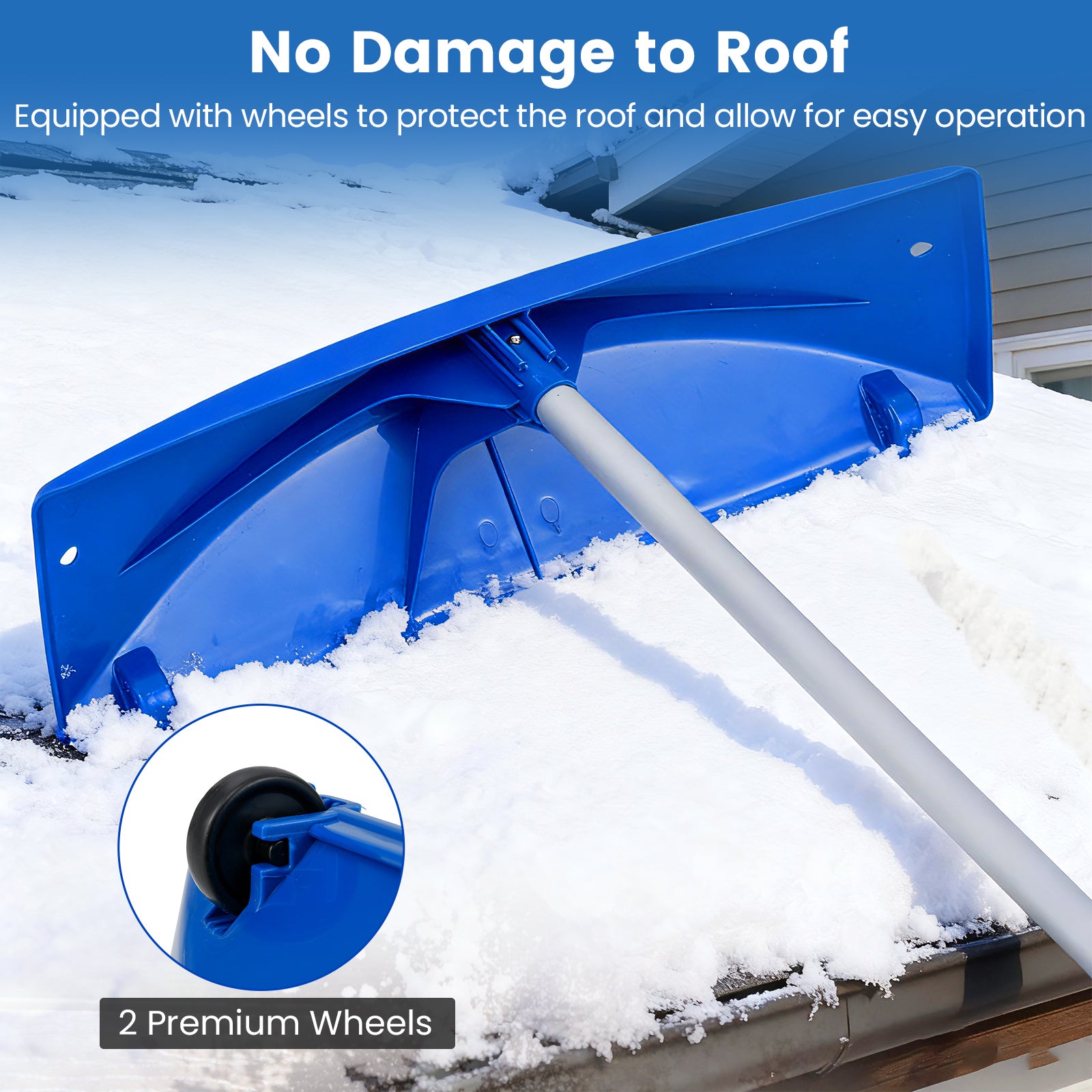 Snow Roof Rake, 3.4-20 FT Extendable Snow Removal Tool with 24" Wide Blade & Wheels, Lightweight Scratch-Proof Aluminum House Rooftop Rake for Leaves Debris Removal