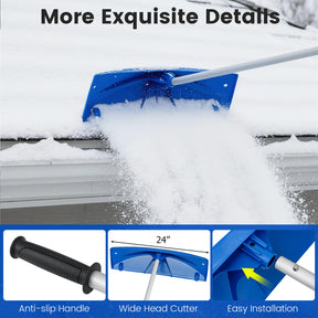 Snow Roof Rake, 3.4-20 FT Extendable Snow Removal Tool with 24" Wide Blade & Wheels, Lightweight Scratch-Proof Aluminum House Rooftop Rake for Leaves Debris Removal