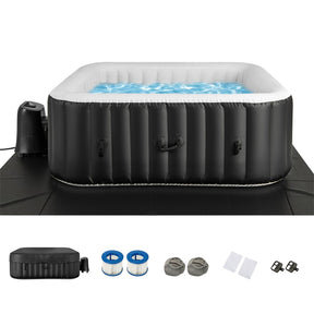 2-6 Person Inflatable Hot Tub with 110/130 Soothing Air Jets, Heater Pump & Cover, Portable Outdoor Water Spa Tub for Backyard