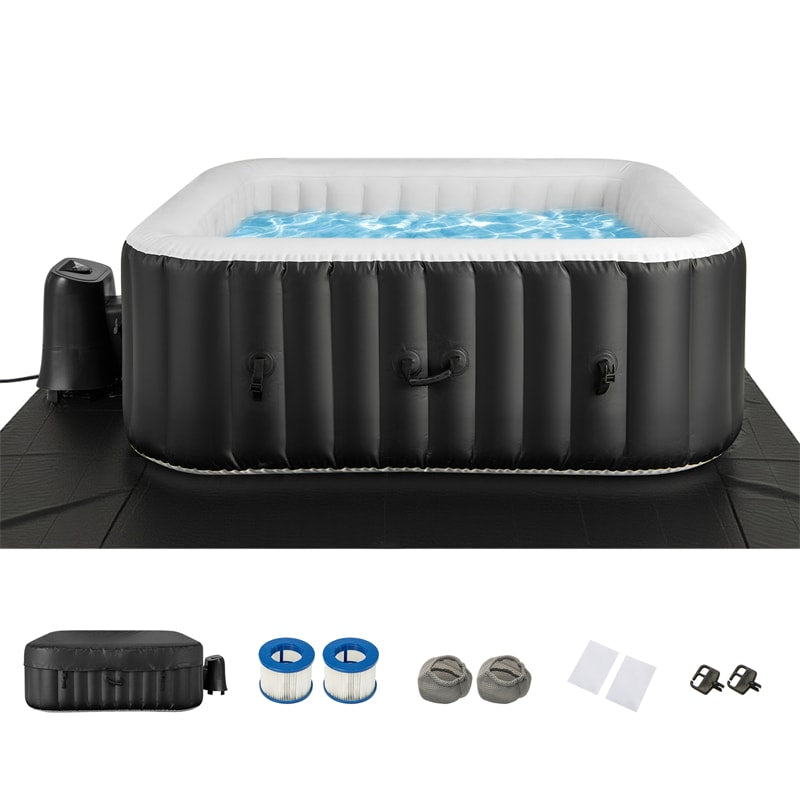 2-6 Person Inflatable Hot Tub with 110/130 Soothing Air Jets, Heater Pump & Cover, Portable Outdoor Water Spa Tub for Backyard