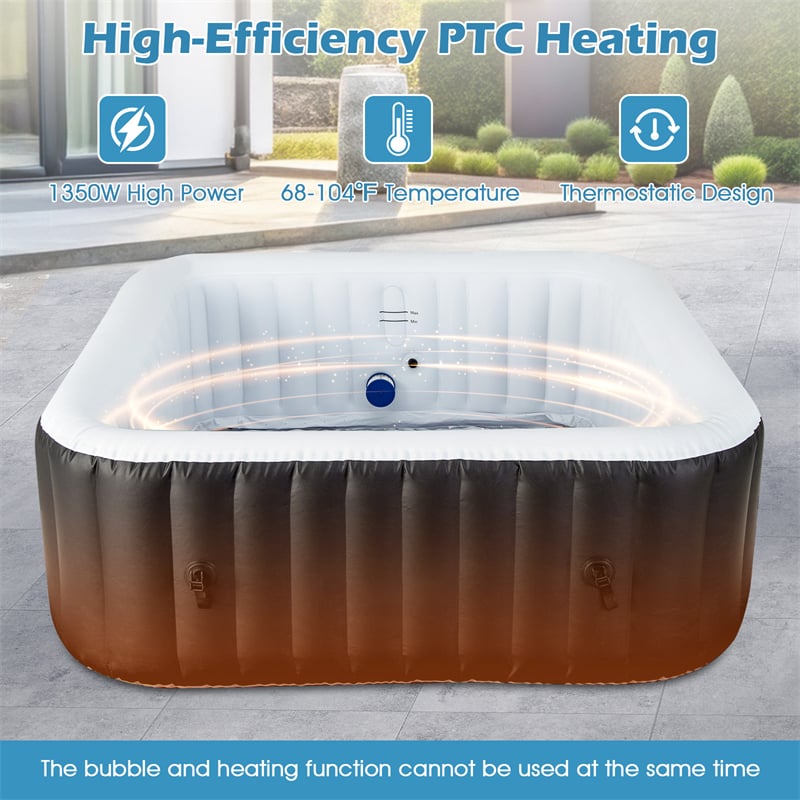 2-6 Person Inflatable Hot Tub with 110/130 Soothing Air Jets, Heater Pump & Cover, Portable Outdoor Water Spa Tub for Backyard