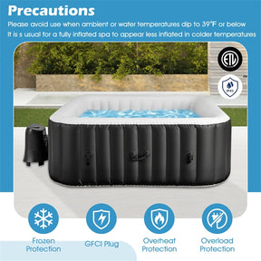 2-6 Person Inflatable Hot Tub with 110/130 Soothing Air Jets, Heater Pump & Cover, Portable Outdoor Water Spa Tub for Backyard