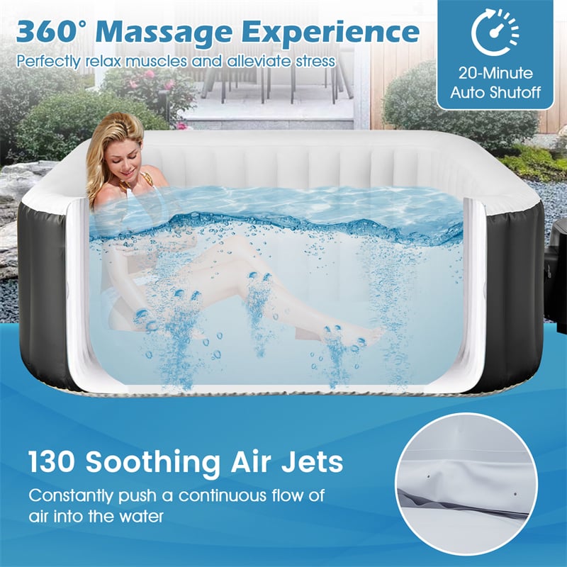 2-6 Person Inflatable Hot Tub with 110/130 Soothing Air Jets, Heater Pump & Cover, Portable Outdoor Water Spa Tub for Backyard