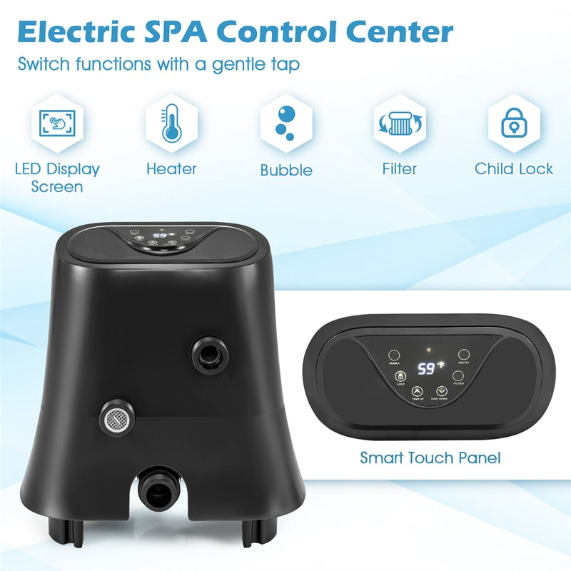2-6 Person Inflatable Hot Tub with 110/130 Soothing Air Jets, Heater Pump & Cover, Portable Outdoor Water Spa Tub for Backyard
