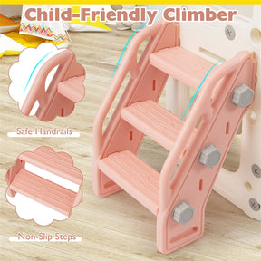 10 in 1 Toddler Slide Set, Kids Slide and Climber Playset with Magnetic Whiteboard, Basketball Hoop & Ring Toss, Indoor Playground for Ages 3+