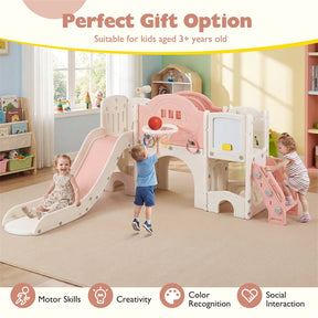 10 in 1 Toddler Slide Set, Kids Slide and Climber Playset with Magnetic Whiteboard, Basketball Hoop & Ring Toss, Indoor Playground for Ages 3+