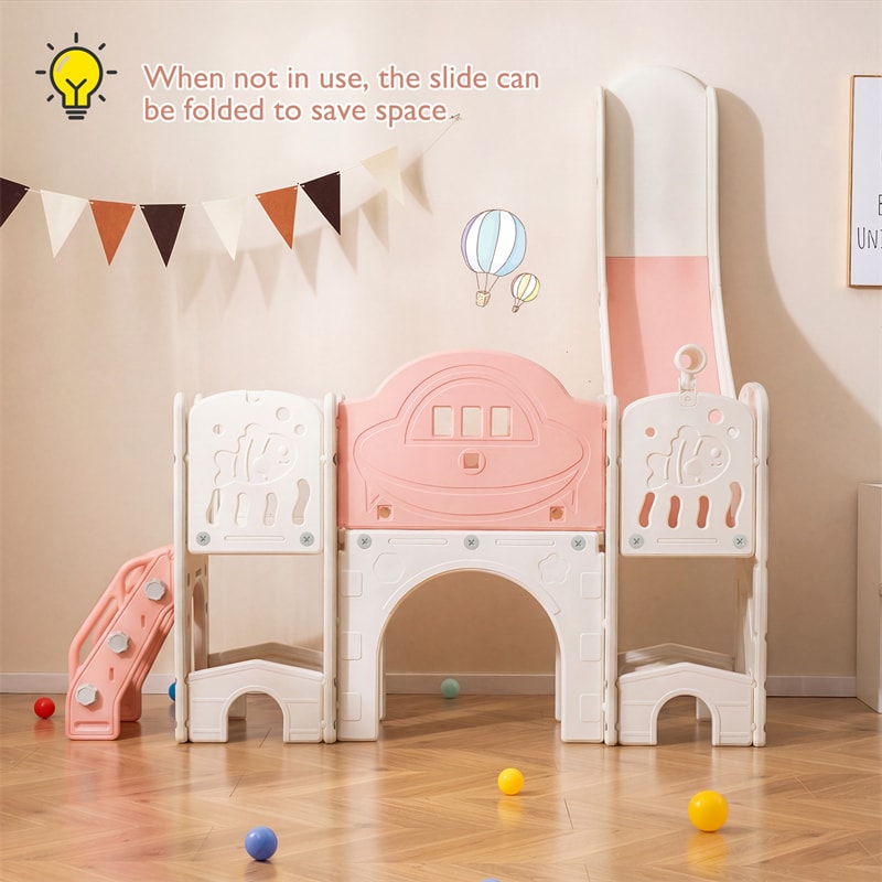 10 in 1 Toddler Slide Set, Kids Slide and Climber Playset with Magnetic Whiteboard, Basketball Hoop & Ring Toss, Indoor Playground for Ages 3+