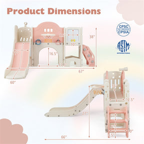 10 in 1 Toddler Slide Set, Kids Slide and Climber Playset with Magnetic Whiteboard, Basketball Hoop & Ring Toss, Indoor Playground for Ages 3+