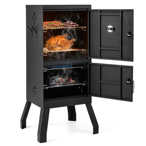 Vertical Charcoal Smoker with Double Doors, Thermometer, Adjustable Air Vents & Water/Charcoal Pans, Outdoor BBQ Smoker for Camping Backyard Grill