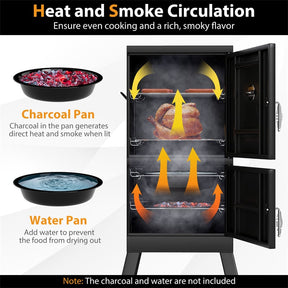 Vertical Charcoal Smoker with Double Doors, Thermometer, Adjustable Air Vents & Water/Charcoal Pans, Outdoor BBQ Smoker for Camping Backyard Grill