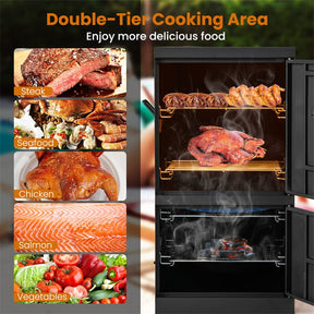 Vertical Charcoal Smoker with Double Doors, Thermometer, Adjustable Air Vents & Water/Charcoal Pans, Outdoor BBQ Smoker for Camping Backyard Grill