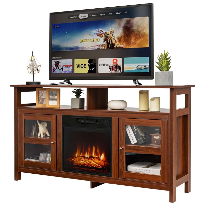 58" Fireplace TV Stand for TVs up to 65" with 18" 1400W 5000 BTU Electric Fireplace Heater Insert Built-in Thermostat, 6H Timer