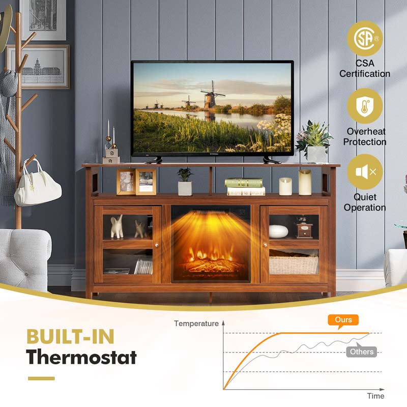 58" Fireplace TV Stand for TVs up to 65" with 18" 1400W 5000 BTU Electric Fireplace Heater Insert Built-in Thermostat, 6H Timer