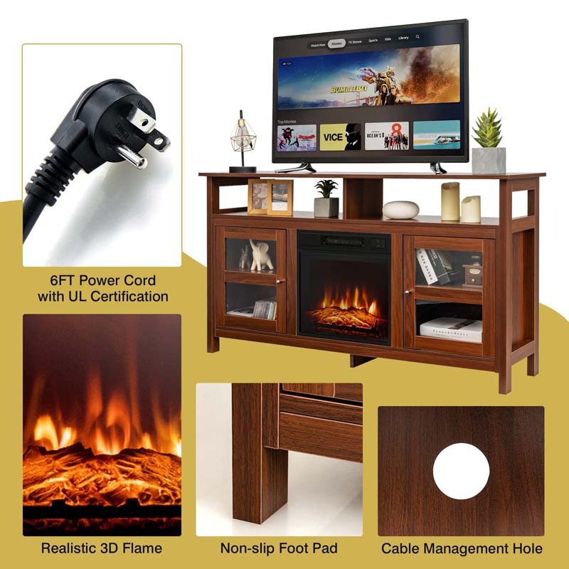 58" Fireplace TV Stand for TVs up to 65" with 18" 1400W 5000 BTU Electric Fireplace Heater Insert Built-in Thermostat, 6H Timer