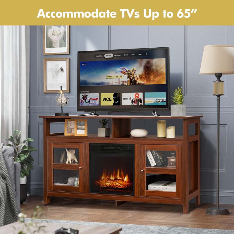 58" Fireplace TV Stand for TVs up to 65" with 18" 1400W 5000 BTU Electric Fireplace Heater Insert Built-in Thermostat, 6H Timer