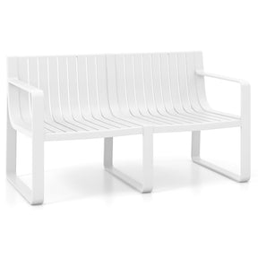 Outdoor Weather-Resistant 2-Person Bench with Curved Backrest, Slatted Design Plastic Loveseat for Patio Poolside Backyard Garden Deck Lawn